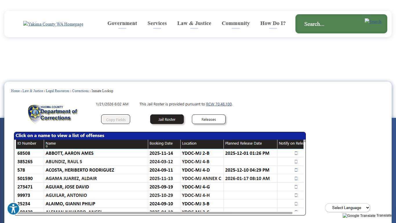 Inmate Lookup | Yakima County, WA